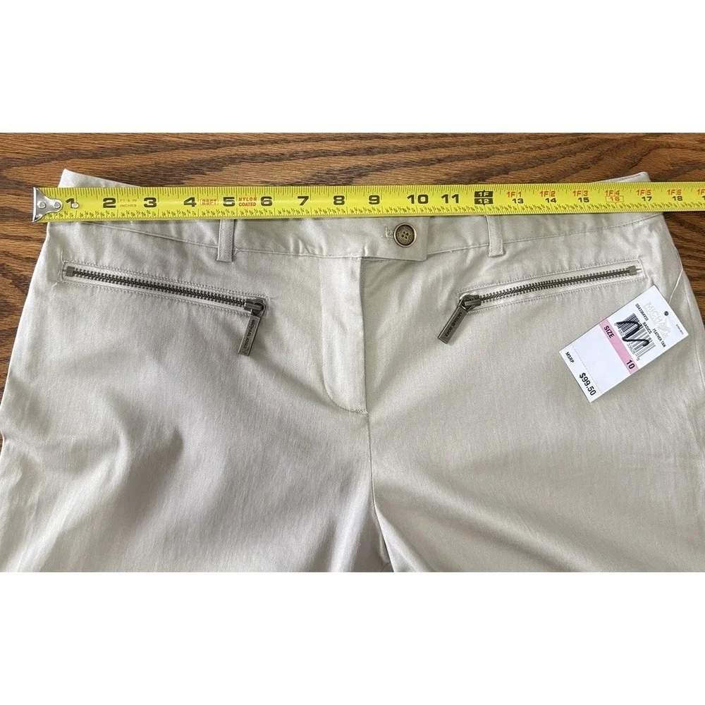 Michael Kors Pants Womens Sz 10 Tan Zip Pocket Slim Ankle Stretch Preppy Classic